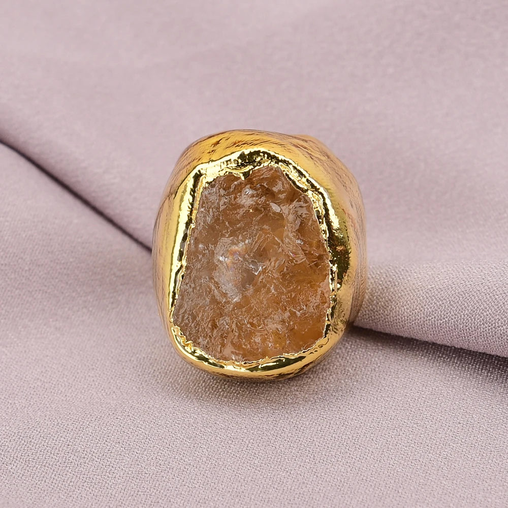 Gold-Plated Citrine Quartz Ring