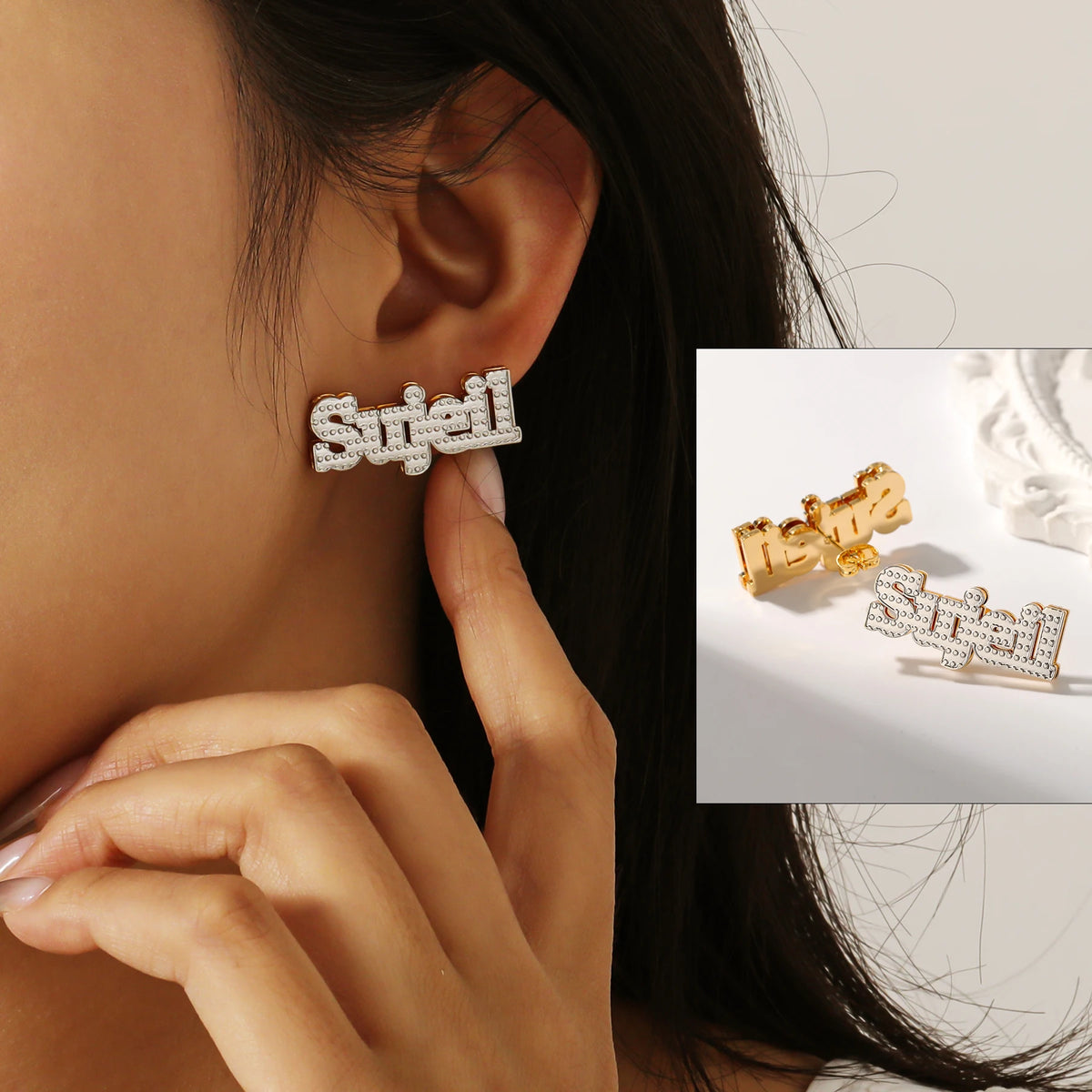 Dual-Tone Name Earrings