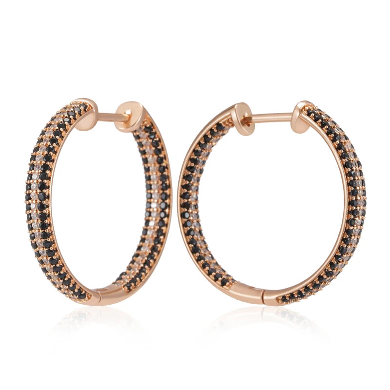 Shiny Black-White Zircon Hoops